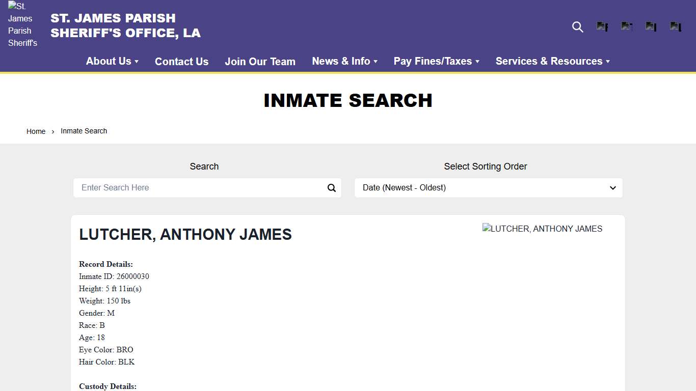 Inmate Search St. James Parish Sheriff's Office